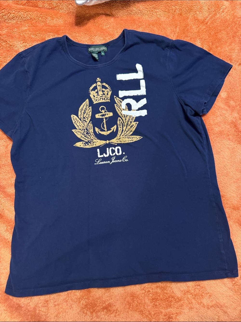 Ralph Lauren Navy Short Sleeve Tee with Gold Crest and White RL